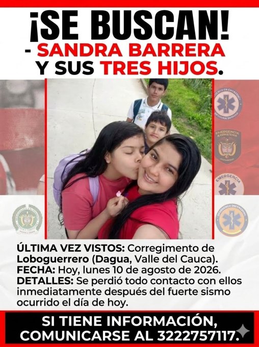 Foto de Sandra milena y sus hijos Alan / Darwin / shellieth Barrra pabon